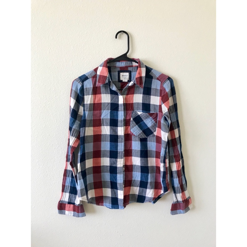 WOMEN LONG SLEEVE PLAID BLOUSE